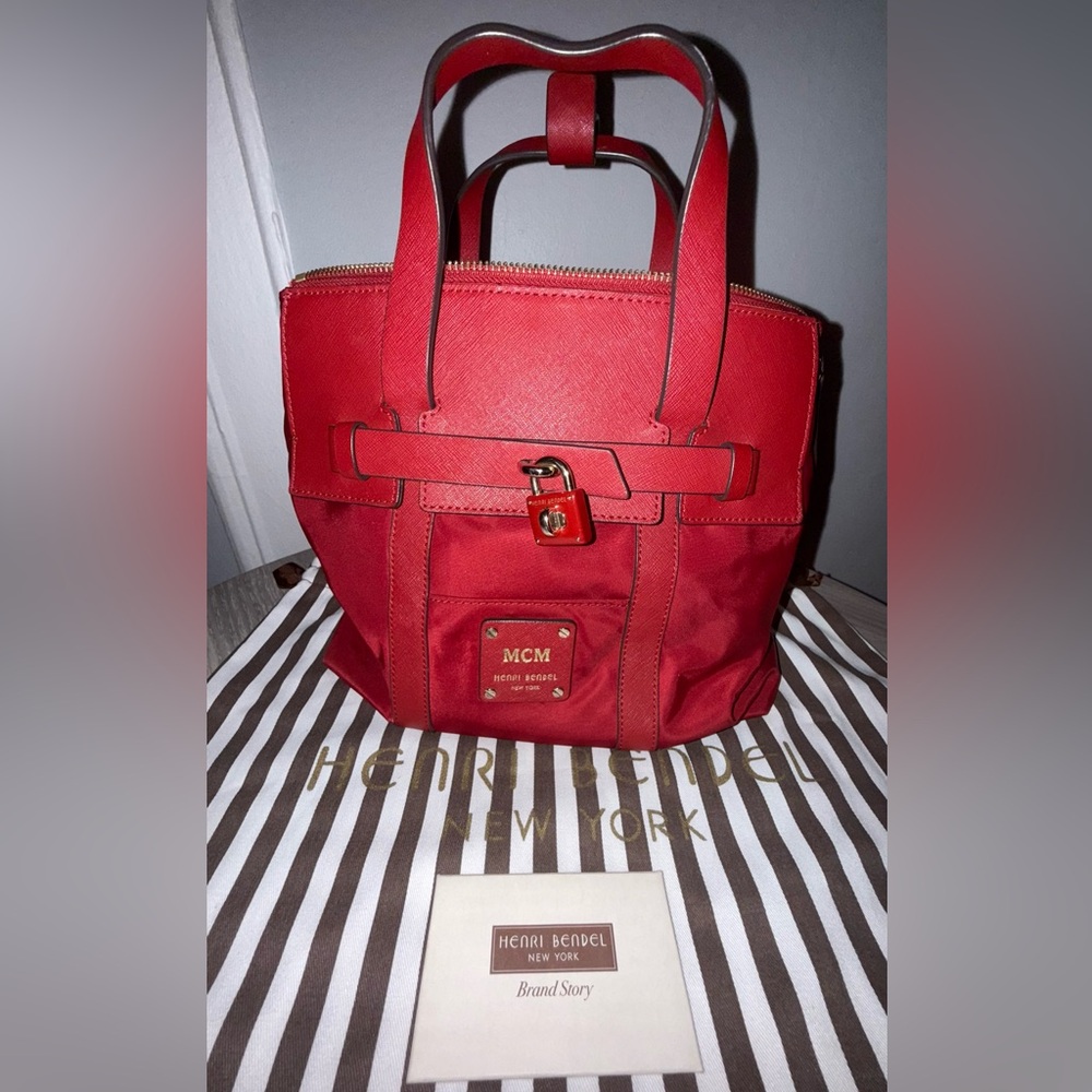 Henri Bendel Red Tote Bag with Metallic Hardware